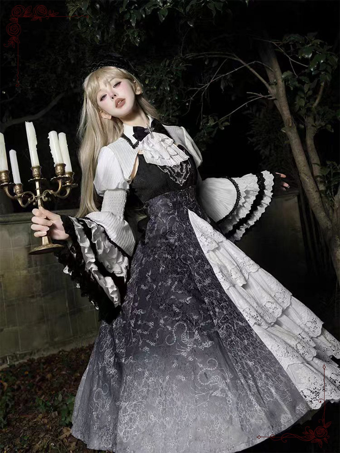 Black Gothic Lolita Princess Strap Dress Punk Cosplay with Edge for Halloween