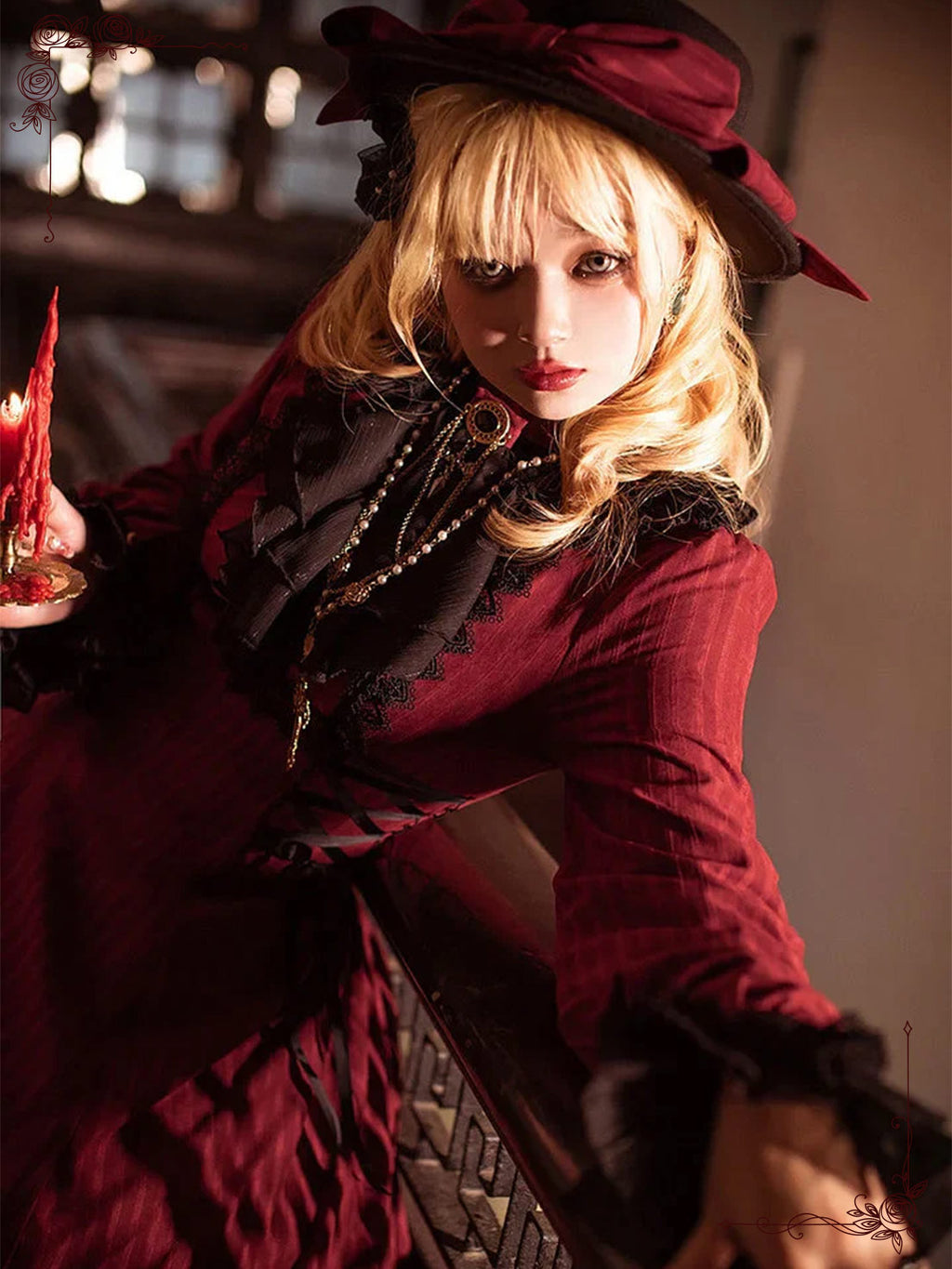 Black Red Gothic Victorian Dress Elegant Lolita OP for Vintage Inspire Looks