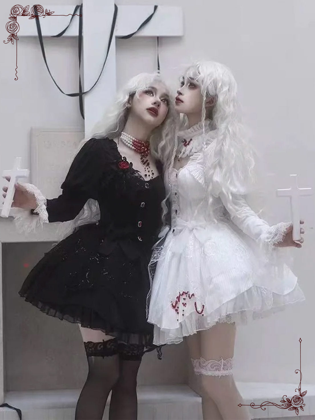 Nun Style Gothic Lolita OP Black White Two-Piece Layer Silhouette for Halloween