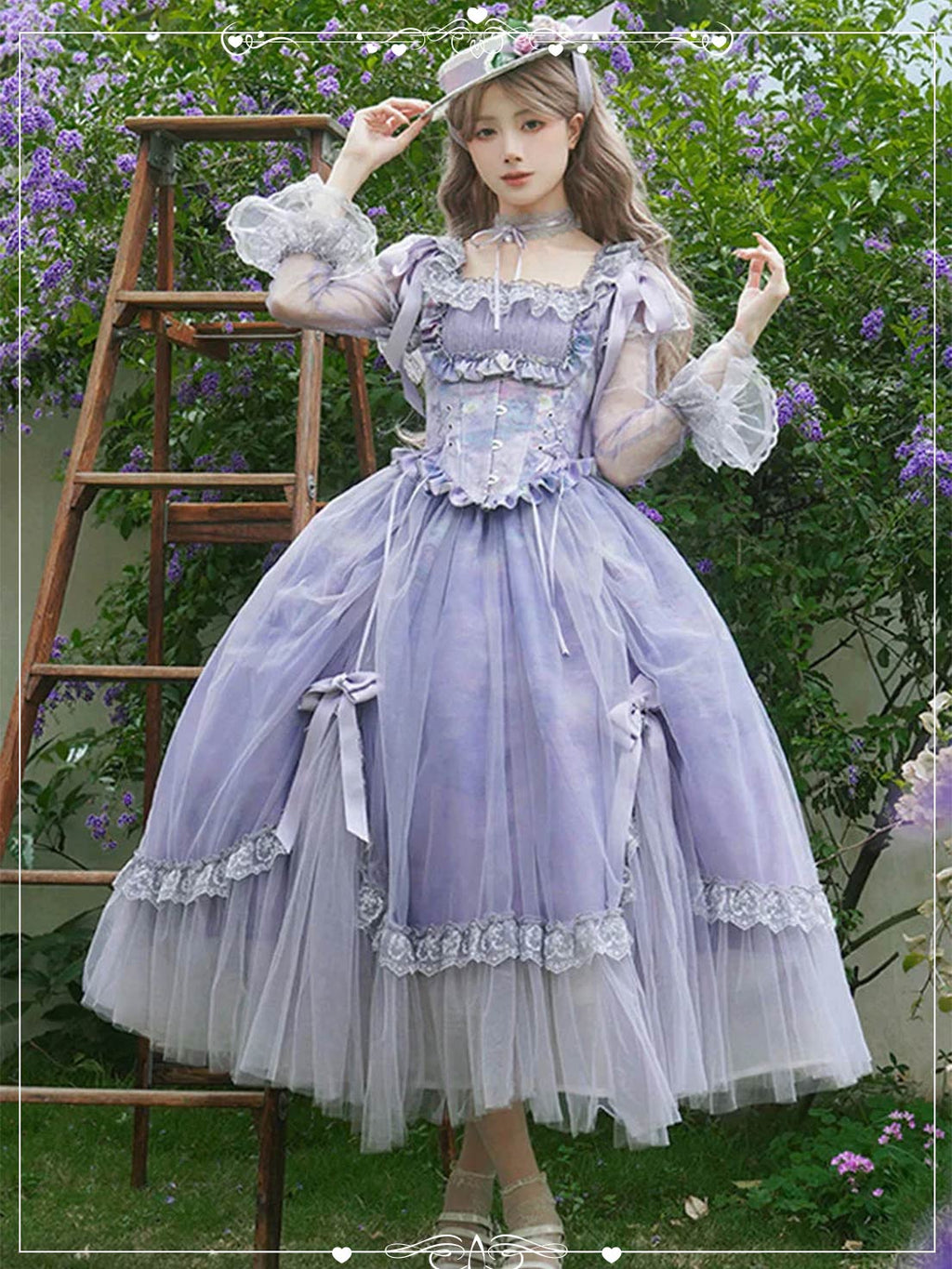 Purple Square Collar Long Sleeve Classic Lolita Sweet Ruffle Bowknot Lace