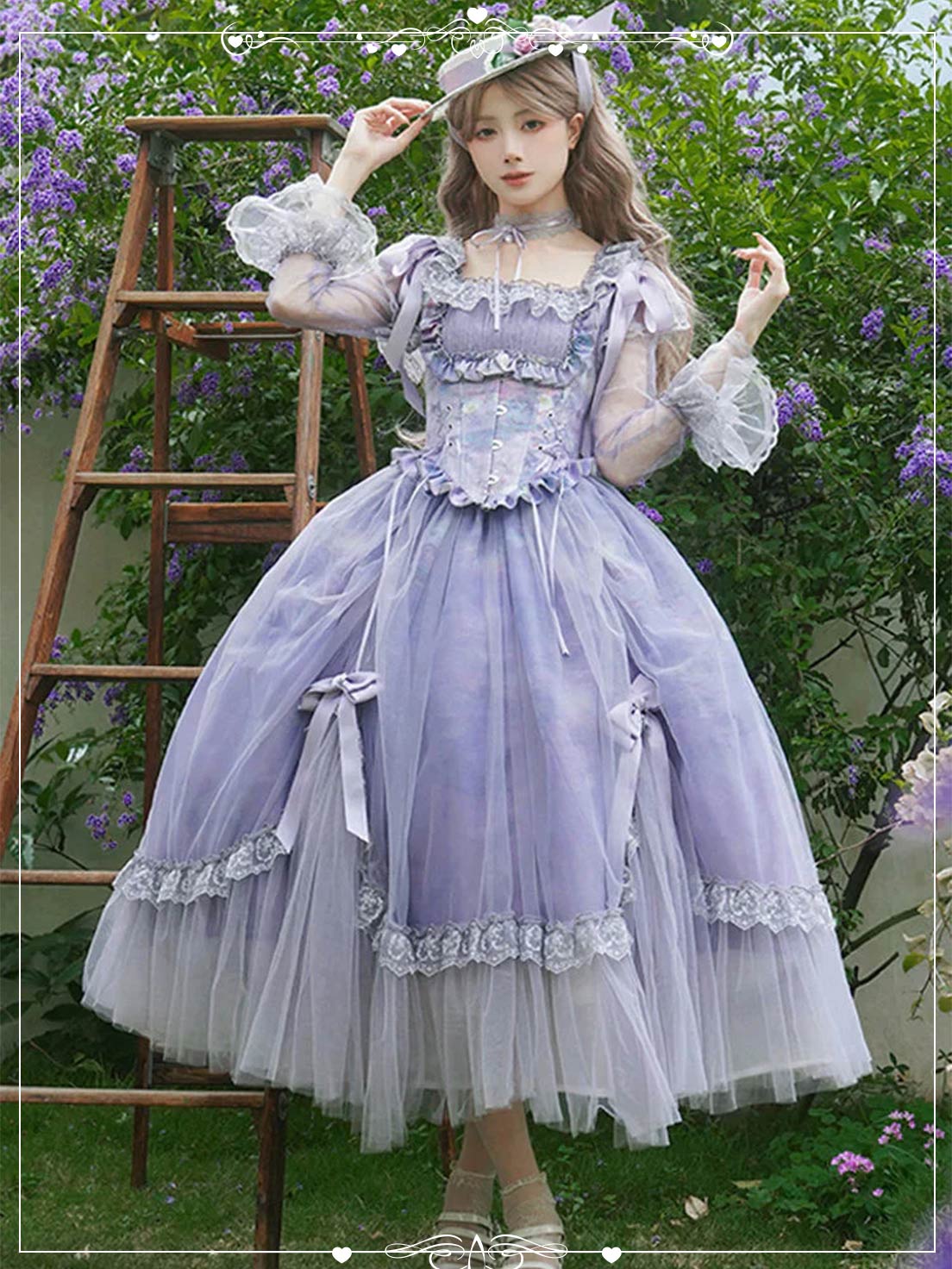 Purple Square Collar Long Sleeve Classic Lolita Sweet Ruffle Bowknot Lace