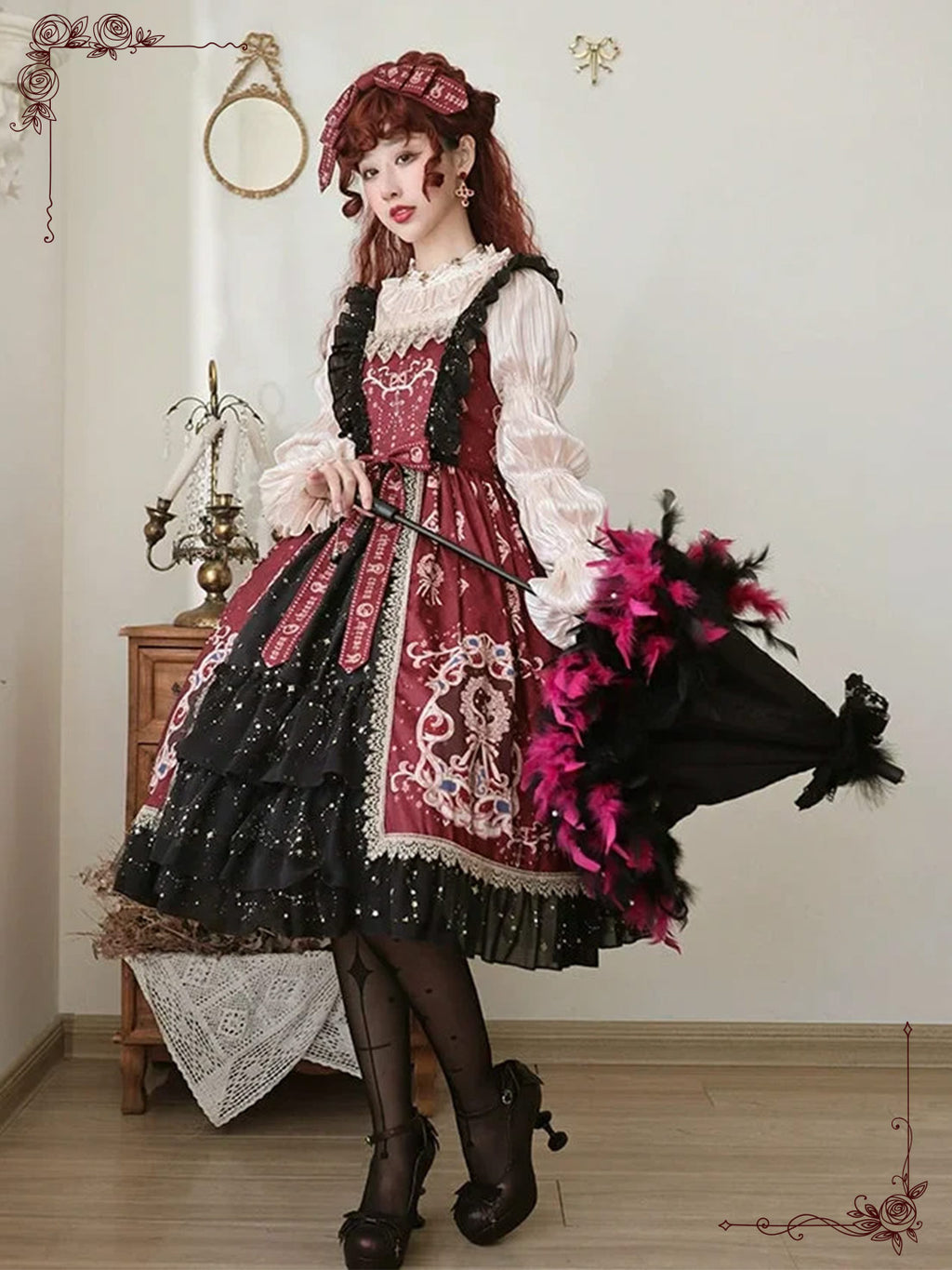 Red Black Court Style Classic Lolita Gothic Vintage Design for Spring Fall