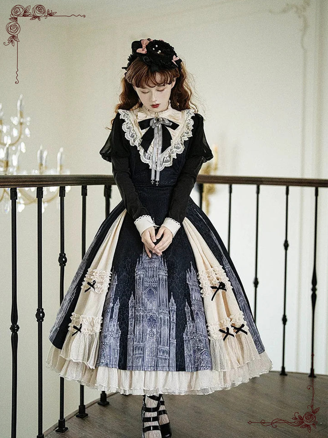Black Gothic Lolita Long-Sleeved Maxi Elegant Ruffled Lace for Autumn