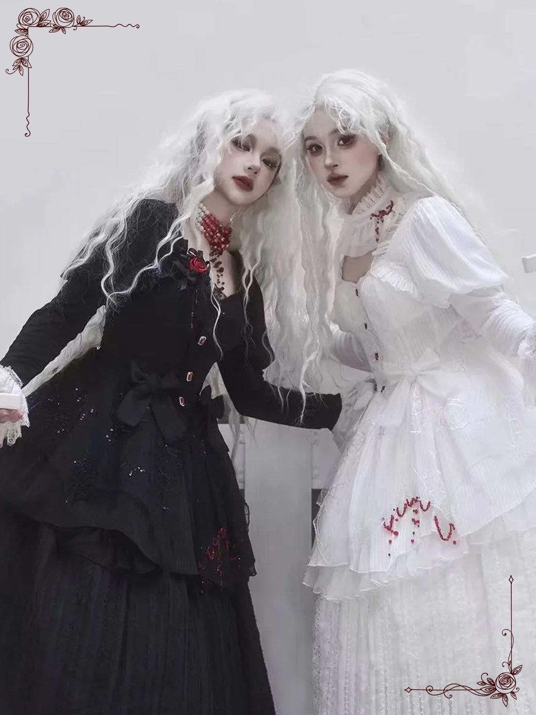 Nun Style Gothic Lolita OP Black White Two-Piece Layer Silhouette for Halloween