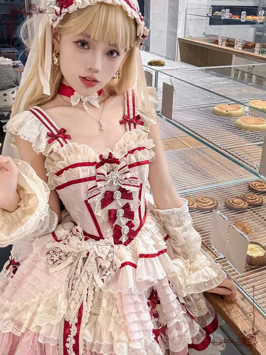 Pink Sweet Lolita Princess Dress with Ruffle Embroidery Fluffy Lace Fishbone