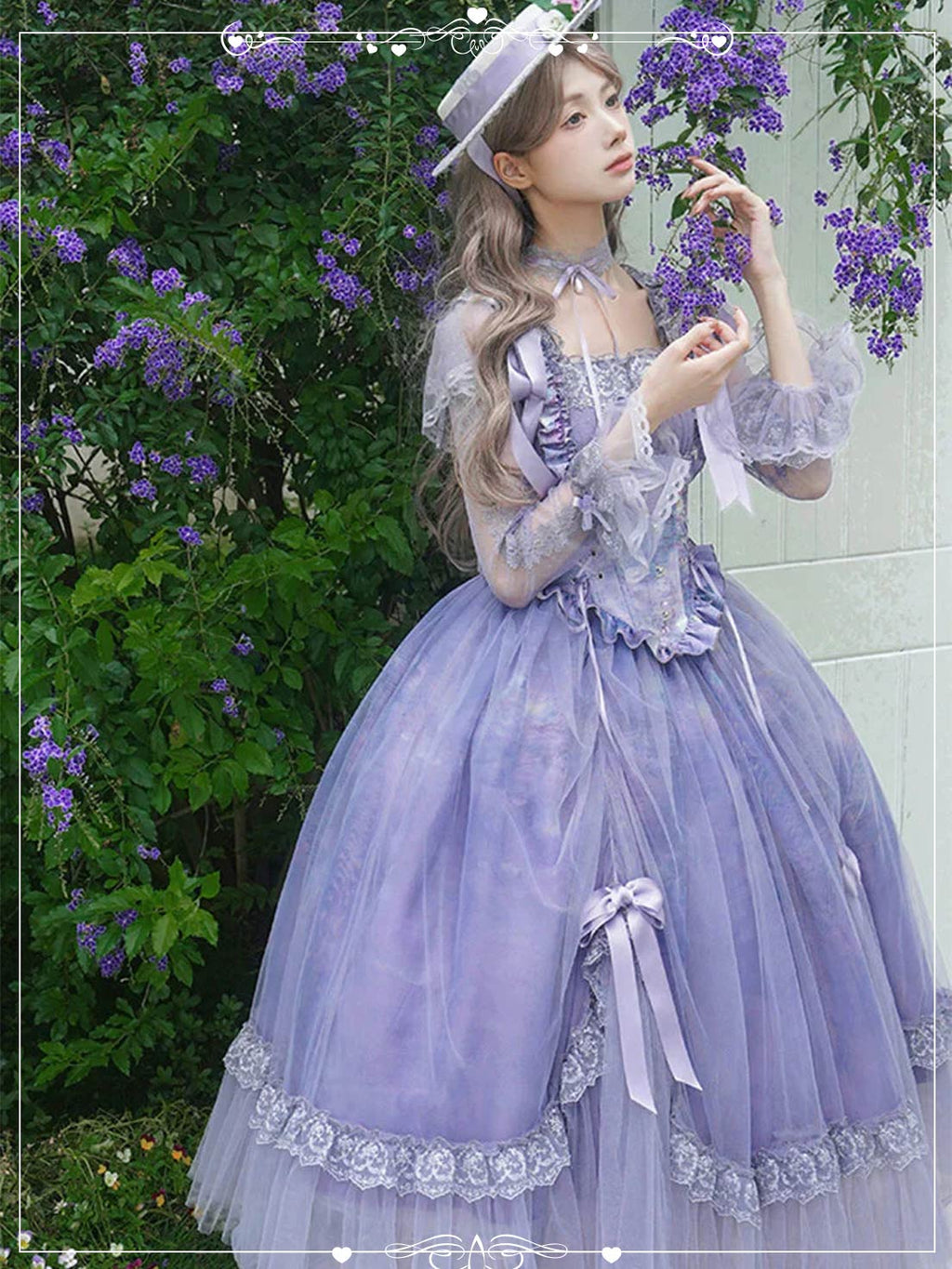 Purple Square Collar Long Sleeve Classic Lolita Sweet Ruffle Bowknot Lace