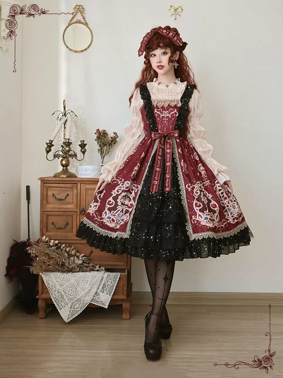 Red Black Court Style Classic Lolita Gothic Vintage Design for Spring Fall