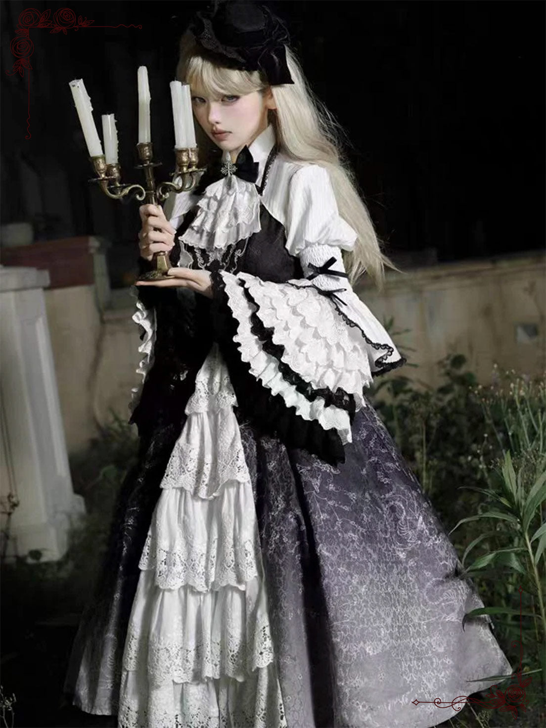 Black Gothic Lolita Princess Strap Dress Punk Cosplay with Edge for Halloween