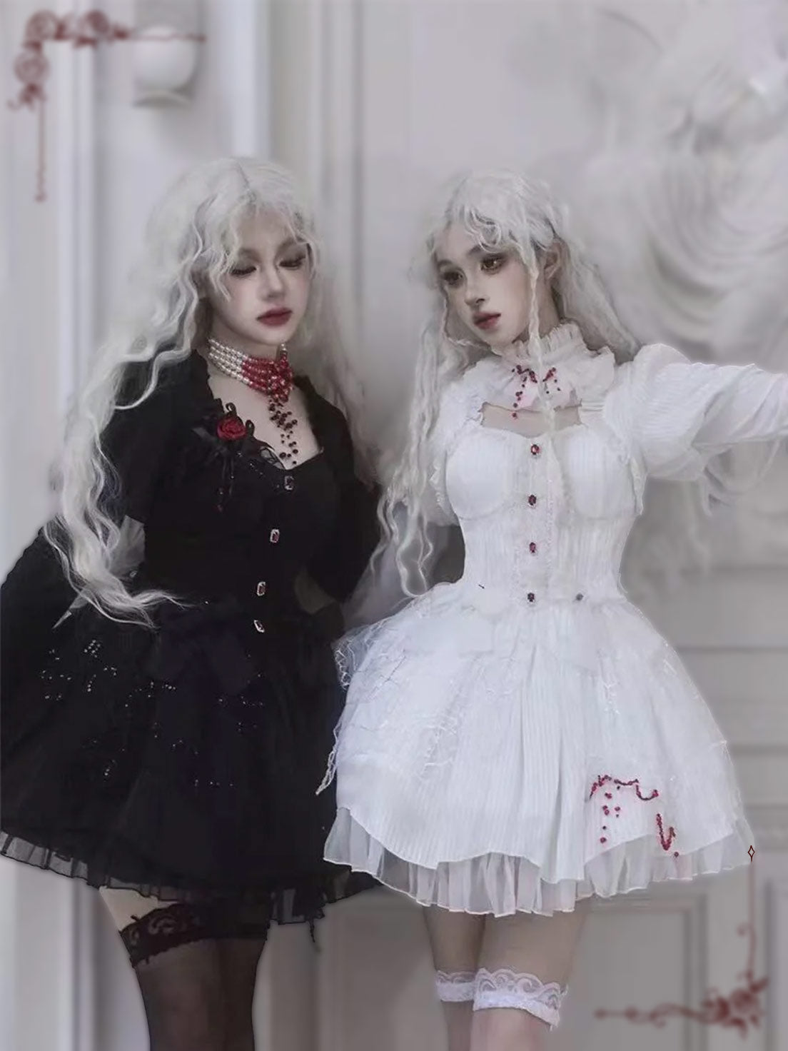 Nun Style Gothic Lolita OP Black White Two-Piece Layer Silhouette for Halloween