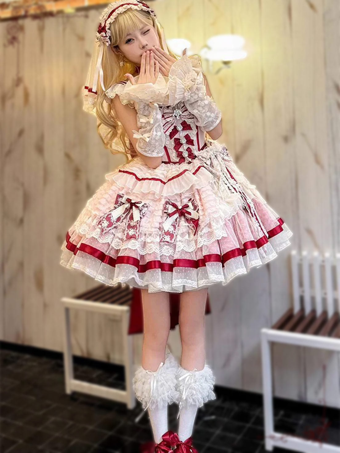 Pink Sweet Lolita Princess Dress with Ruffle Embroidery Fluffy Lace Fishbone