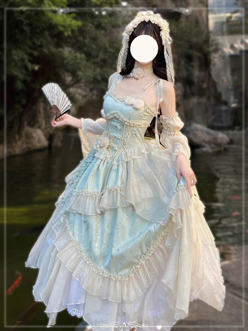 Qi Ballet Lolita Green with Ruffle Bow Lace Trim Irregular Hem Sleeveless