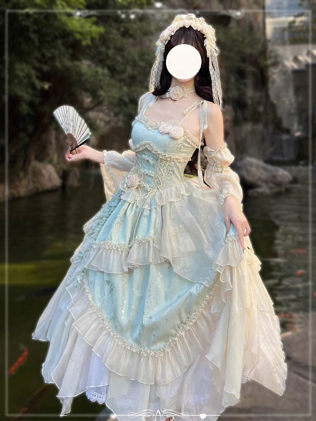 Qi Ballet Lolita Green with Ruffle Bow Lace Trim Irregular Hem Sleeveless