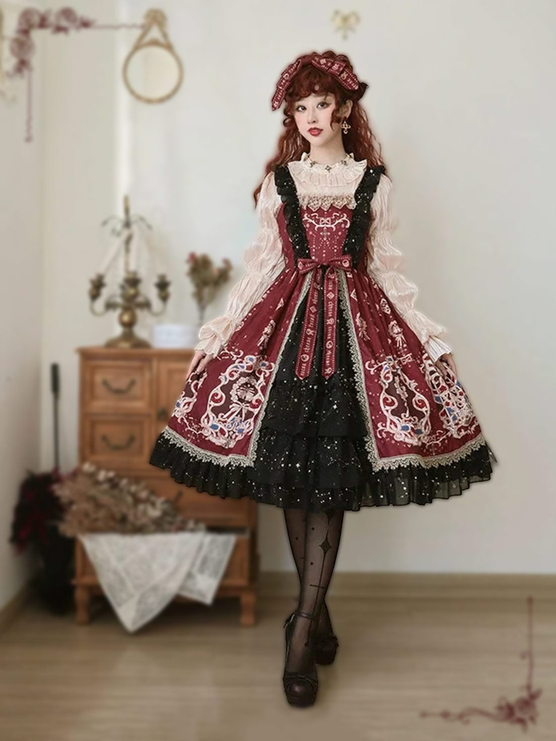 Red Black Court Style Classic Lolita Gothic Vintage Design for Spring Fall