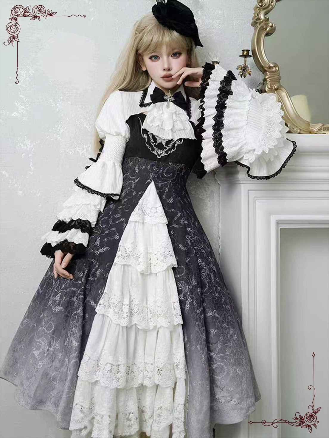 Black Gothic Lolita Princess Strap Dress Punk Cosplay with Edge for Halloween