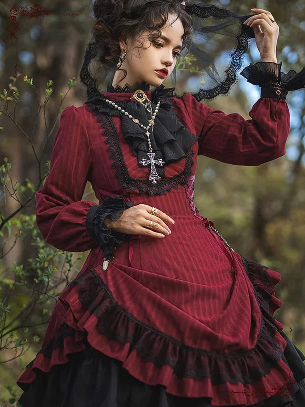 Black Red Gothic Victorian Dress Elegant Lolita OP for Vintage Inspire Looks