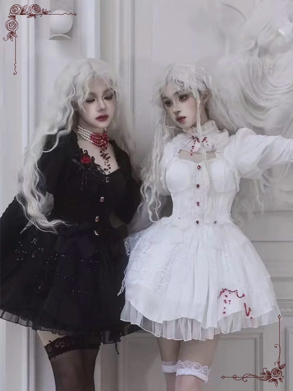 Nun Style Gothic Lolita OP Black White Two-Piece Layer Silhouette for Halloween