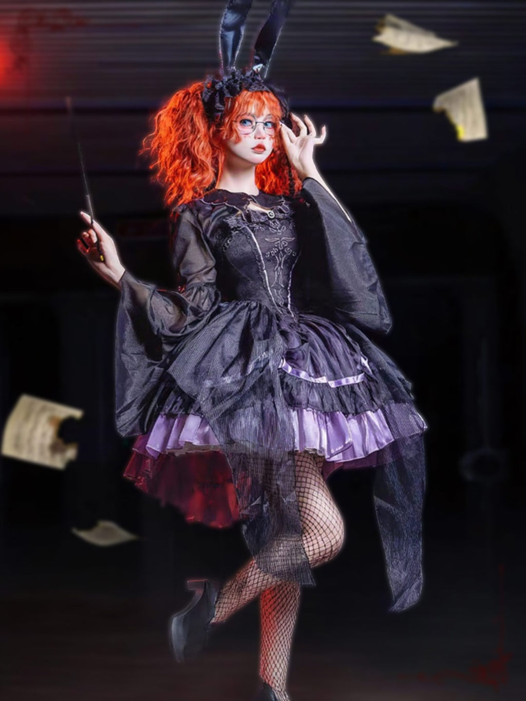 Purple Black Gothic Lolita Slim-Fit Dress with Intricate Embroider for Halloween